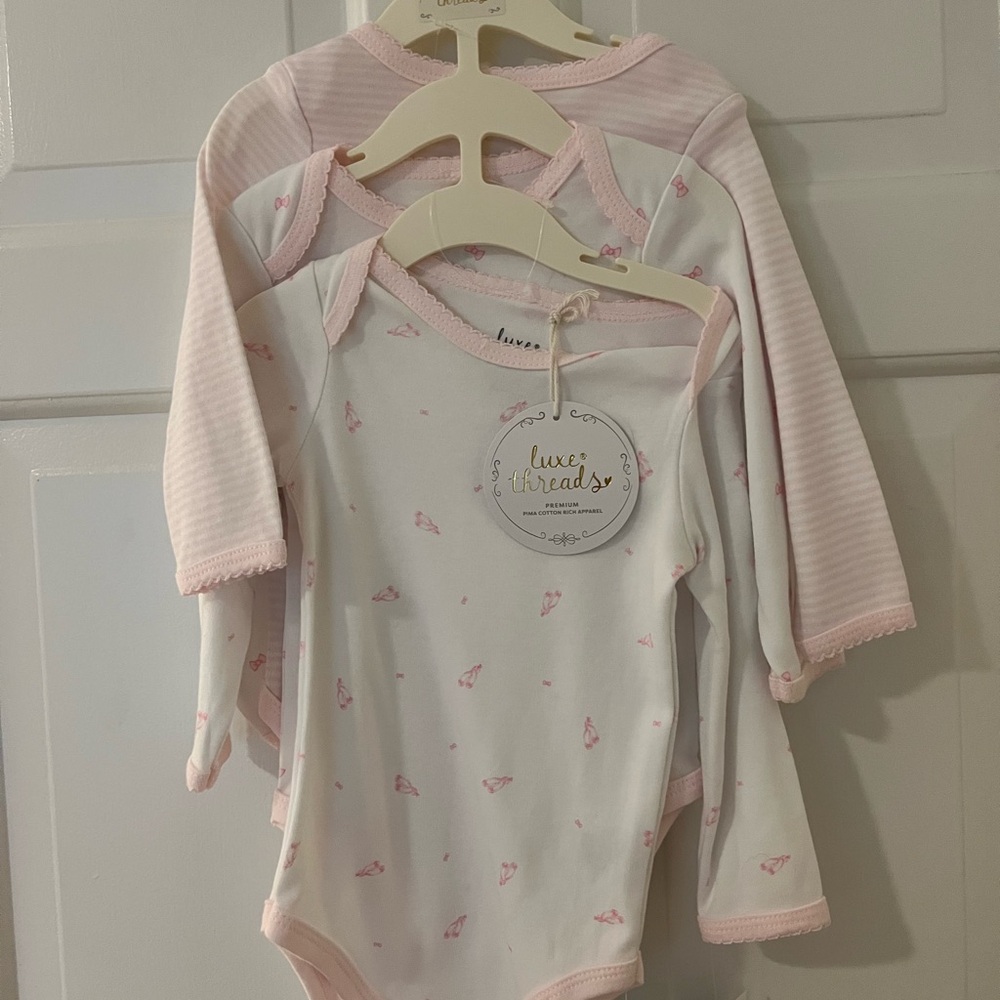 Pink and White Baby Pima Cotton Bodysuit Set